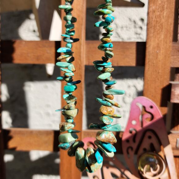 Vtg Royston Turquoise Necklace Blue Green Brown Graduated Nugget Chip Beaded - Picture 11 of 12